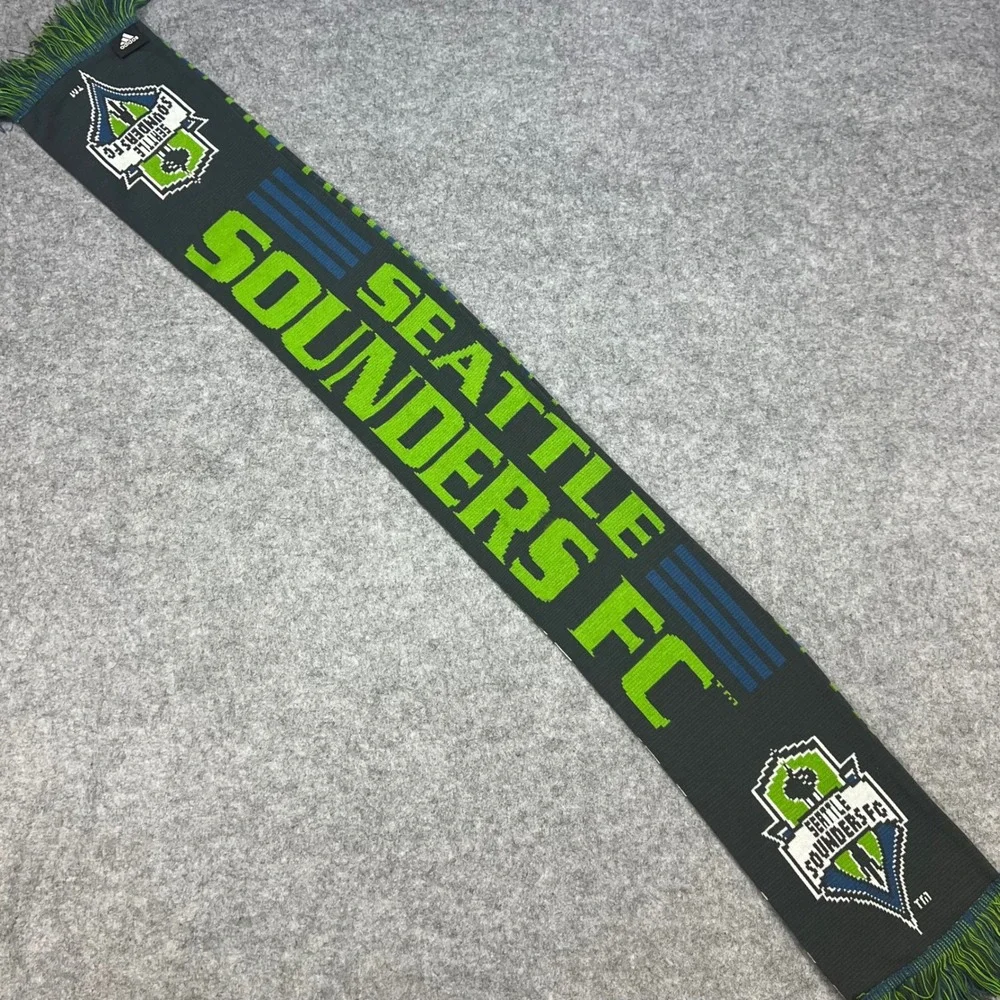 Seattle Sounders FC Knit Scarf Green Blue Stripes Fringed‎ Adidas Soccer MLS